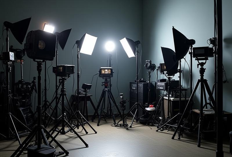 Studio image: Fotoausrüstung wie Lichter und Stative, die im Studio verfügbar sind
